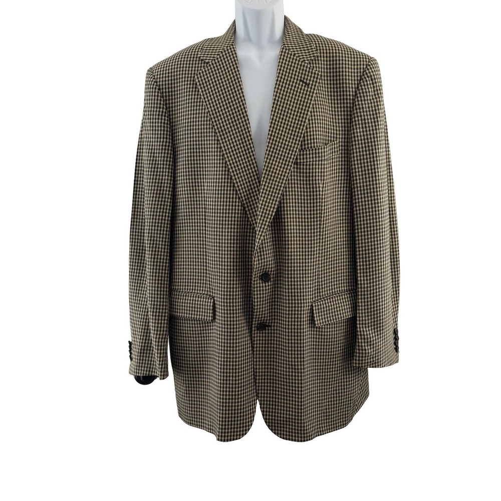 Vintage Northshore Houndstooth Sport Coat Blazer Men's 42R Beige Black 90s Prep